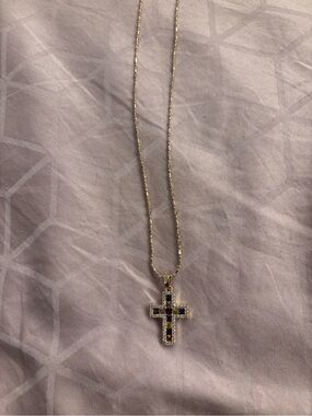 Gold Multicolor Gem Cross Pendant Necklace - Women Jewelry